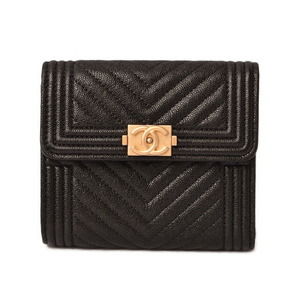 CHANEL Boy Chanel 3-FWallet Chevron Black